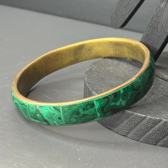 Large Malachite Bangle Bracelet Malachite Bracelet Malachite Inlay 8.75 - Picture 1 of 3